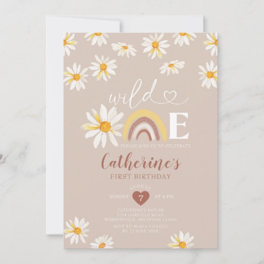Boho Rainbow Daisy Flowers Wild 1 verjaardag Kaart (Voorkant)