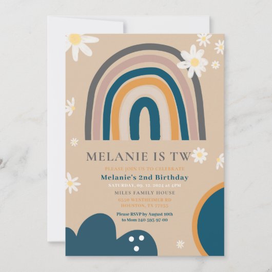 Boho Rainbow Daisy Tweede Uitnodiging voor de twee (Voorkant)