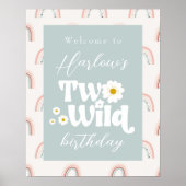 Boho Rainbow Daisy Two Wild 2e verjaardag Welkom Poster (Voorkant)