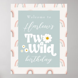 Boho Rainbow Daisy Two Wild 2e verjaardag Welkom Poster
