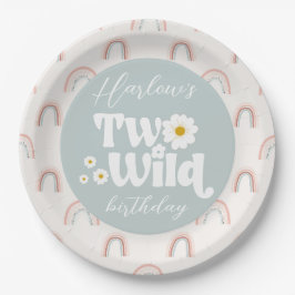 Boho Rainbow Daisy Two Wild Girl's 2e verjaardag Papieren Bordje