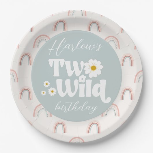 Boho Rainbow Daisy Two Wild Girl's 2e verjaardag Papieren Bordje (Voorkant)