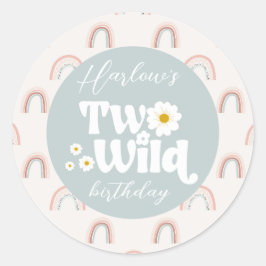 Boho Rainbow Daisy Two Wild Girl's 2e verjaardag Ronde Sticker