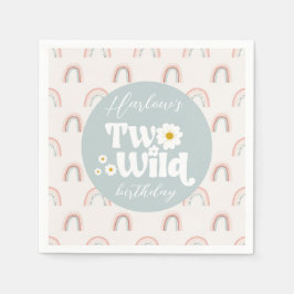 Boho Rainbow Daisy Two Wild Girl's 2e verjaardag Servet