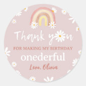 Boho Rainbow Daisy Verjaardag Baby shower Ronde Sticker (Voorkant)