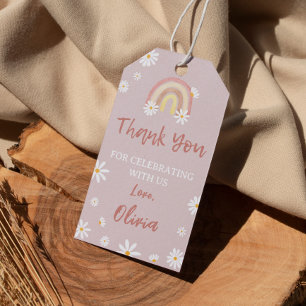Boho Rainbow Daisy Verjaardag Dank u Label Cadeaulabel
