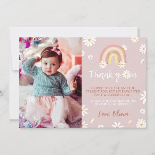 Boho Rainbow Daisy Verjaardag Foto Dank je kaart (Voorkant)