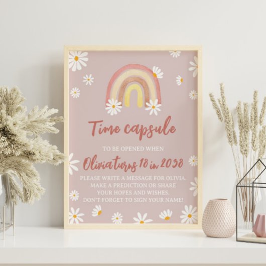 Boho Rainbow Daisy Verjaardag Tijd Capsule teken Poster