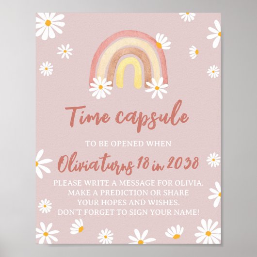 Boho Rainbow Daisy Verjaardag Tijd Capsule teken Poster (Voorkant)