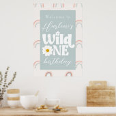 Boho Rainbow Daisy Wild Een eerste verjaardag Welk Poster (Keuken)