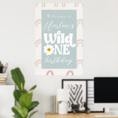 Boho Rainbow Daisy Wild Een eerste verjaardag Welk Poster (Thuiskantoor)