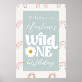 Boho Rainbow Daisy Wild Een eerste verjaardag Welk Poster