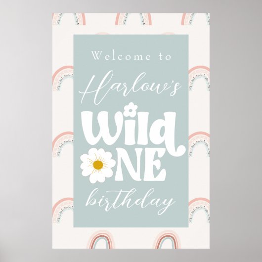 Boho Rainbow Daisy Wild Een eerste verjaardag Welk Poster (Voorkant)