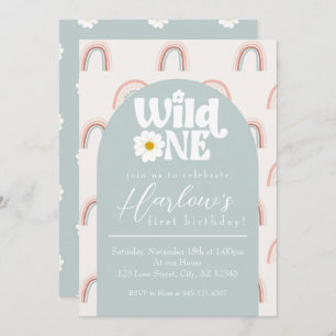 Boho Rainbow Daisy Wild One Girl's eerste verjaard Kaart
