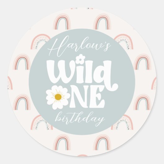 Boho Rainbow Daisy Wild One Girl's eerste verjaard Ronde Sticker (Voorkant)