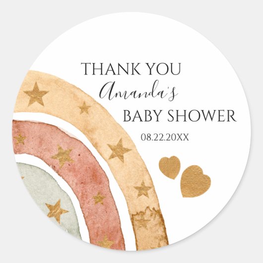 Boho Rainbow Dank u Baby shower Ronde Sticker (Voorkant)