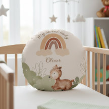Boho Rainbow Deer Personalized Round Pillow