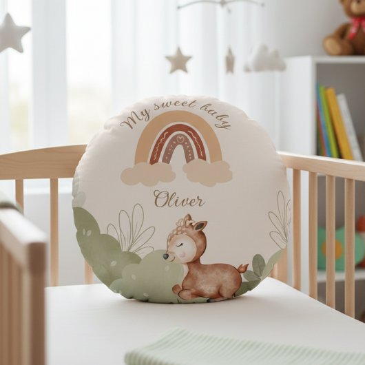 Boho Rainbow Deer Personalized Round Pillow Rond Kussen
