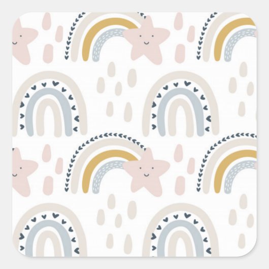 Boho Rainbow Design Neutrale kleuren Vierkante Sticker (Voorkant)