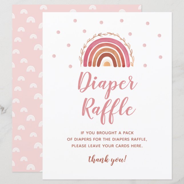 Boho Rainbow Diaper Raffle Baby shower Game Sign (Voorkant / Achterkant)