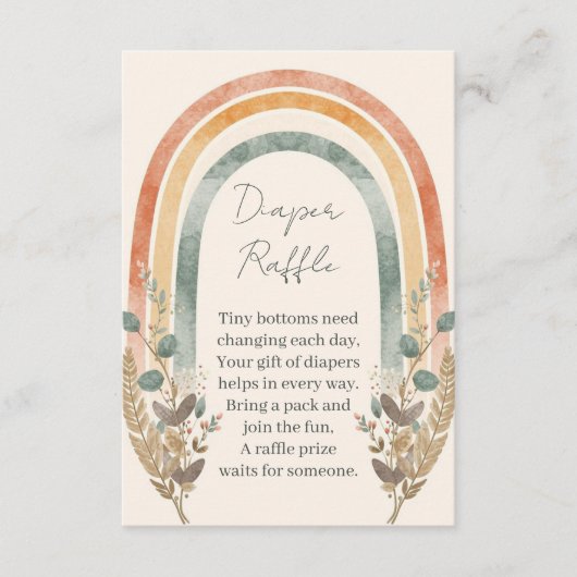 Boho Rainbow Diaper Raffle Card – Watercolor Informatiekaartje (Voorkant)