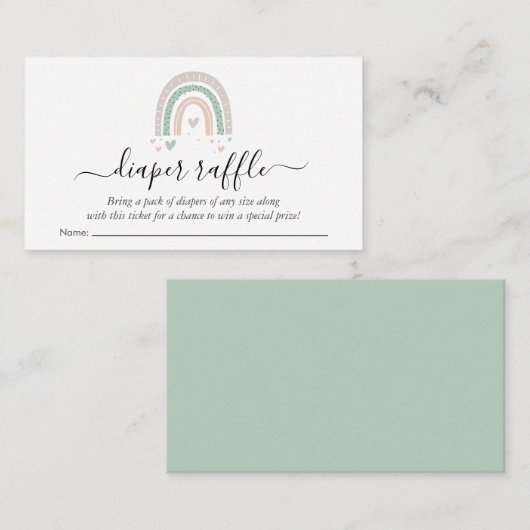 Boho Rainbow Diaper Raffle Sage Baby shower Informatiekaartje (Voorkant / Achterkant)