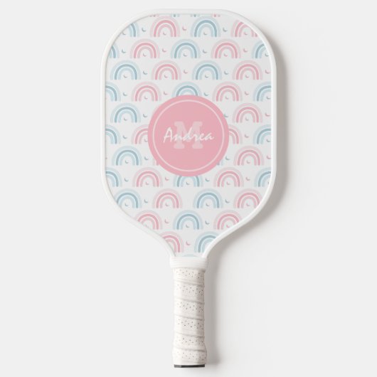 Boho Rainbow Dusty Pink & Blue Moon Monogram Cute Pickleball Paddle (Voorkant)