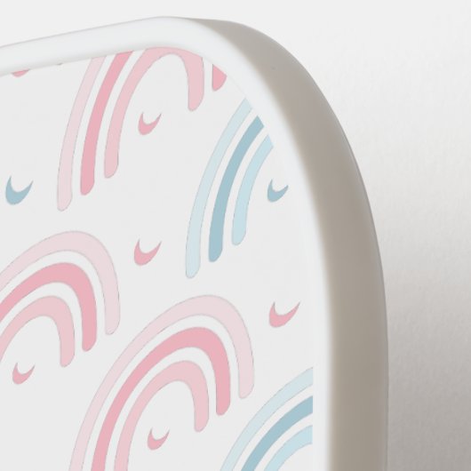 Boho Rainbow Dusty Pink & Blue Moon Monogram Cute Pickleball Paddle (Links Detail)