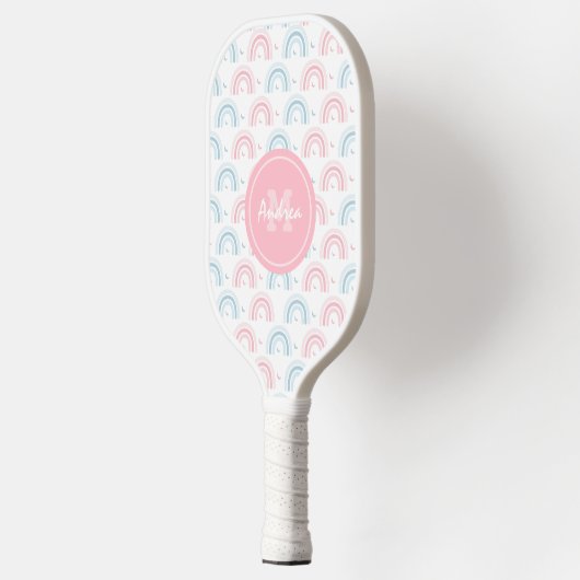 Boho Rainbow Dusty Pink & Blue Moon Monogram Cute Pickleball Paddle (Links)