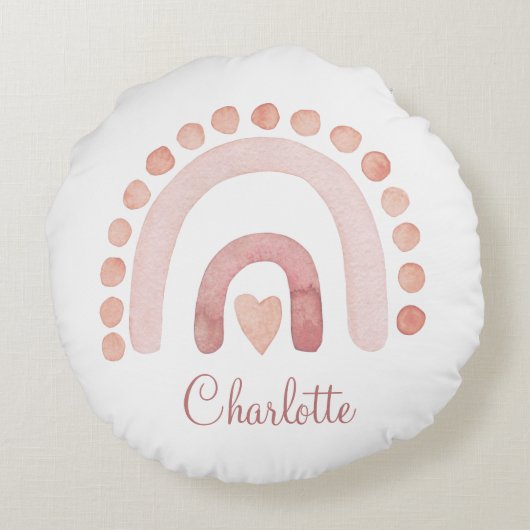 Boho Rainbow Dusty Pink Nursery Rond Kussen (Achterkant)