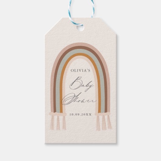 Boho Rainbow Earth Tone Baby shower Favoriet Cadeaulabel (Voorkant)