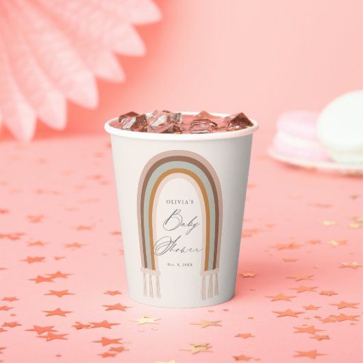 Boho Rainbow Earth Tone Baby shower Papieren Bekers (Insitu)