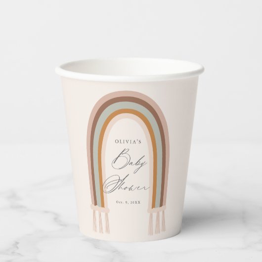 Boho Rainbow Earth Tone Baby shower Papieren Bekers (Voorkant)