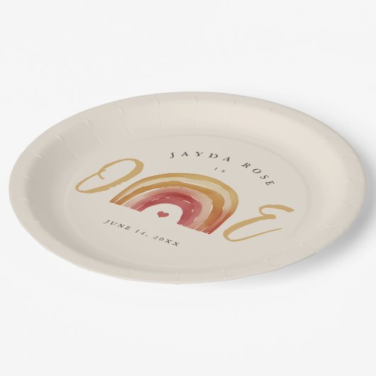 Boho Rainbow Een eerste verjaardag Papieren Bordje (Gekanteld)