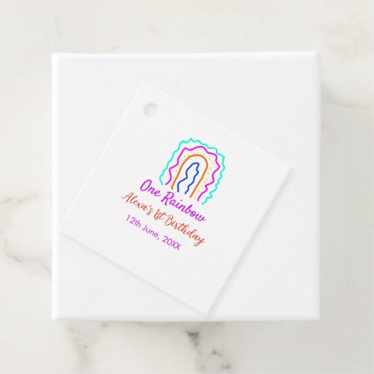 Boho Rainbow één verjaardag kinder heldere retro v Bedankjes Labels (In situ)