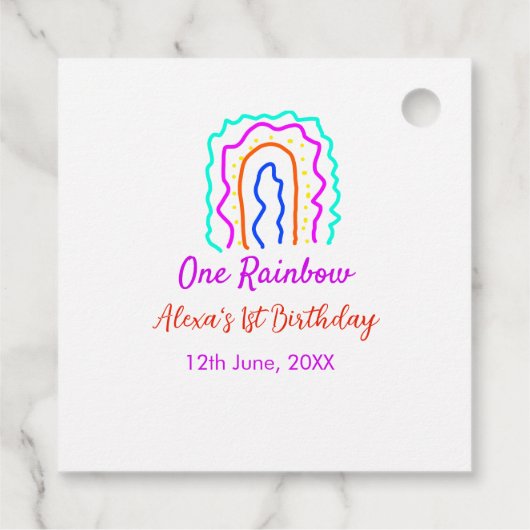 Boho Rainbow één verjaardag kinder heldere retro v Bedankjes Labels (Achterkant)