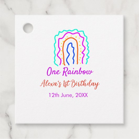 Boho Rainbow één verjaardag kinder heldere retro v Bedankjes Labels (Voorkant)