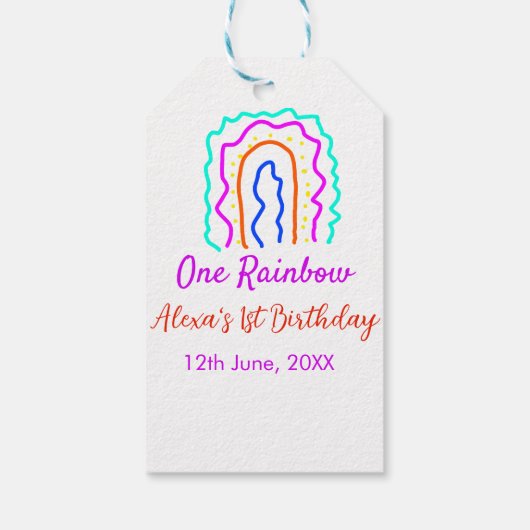 Boho Rainbow één verjaardag kinder heldere retro v Cadeaulabel (Achterkant)