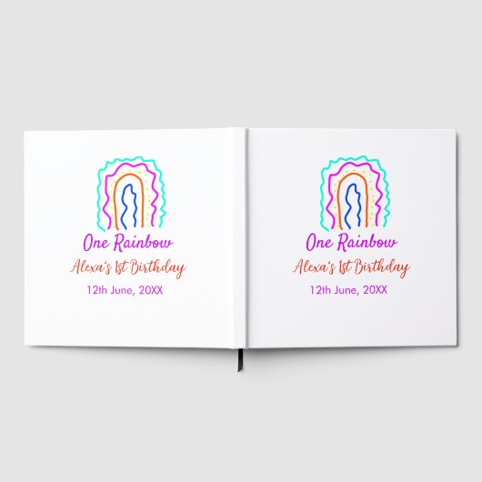 Boho Rainbow één verjaardag kinder heldere retro v Gastenboek (Volledig)