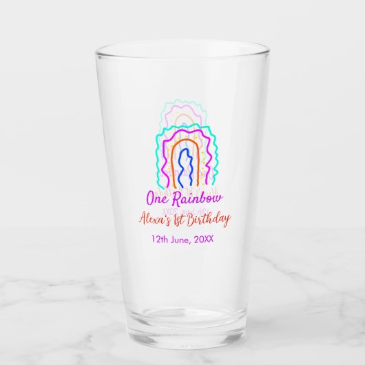 Boho Rainbow één verjaardag kinder heldere retro v Glas (Voorkant)
