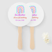 Boho Rainbow één verjaardag kinder heldere retro v Handwaaier (Voorkant en achterkant)