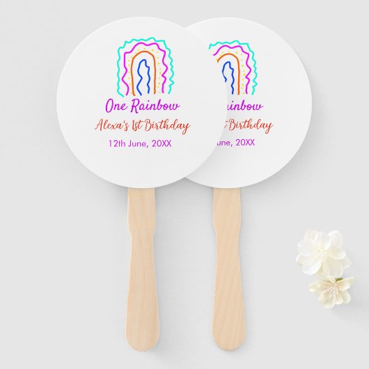 Boho Rainbow één verjaardag kinder heldere retro v Handwaaier (Voorkant en achterkant)