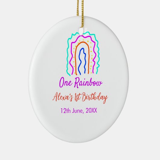 Boho Rainbow één verjaardag kinder heldere retro v Keramisch Ornament (Rechts)