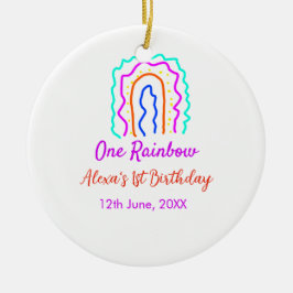 Boho Rainbow één verjaardag kinder heldere retro v Keramisch Ornament