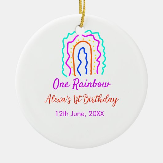 Boho Rainbow één verjaardag kinder heldere retro v Keramisch Ornament (Voorkant)