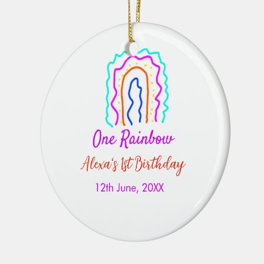 Boho Rainbow één verjaardag kinder heldere retro v Keramisch Ornament (Links)