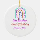 Boho Rainbow één verjaardag kinder heldere retro v Keramisch Ornament (Achterkant)