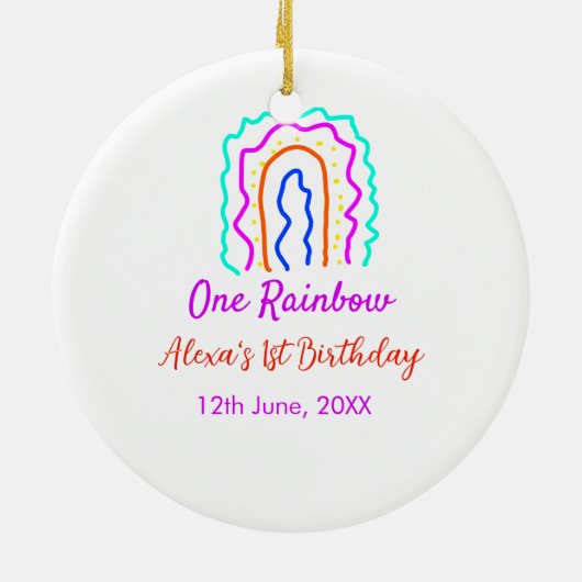 Boho Rainbow één verjaardag kinder heldere retro v Keramisch Ornament (Achterkant)