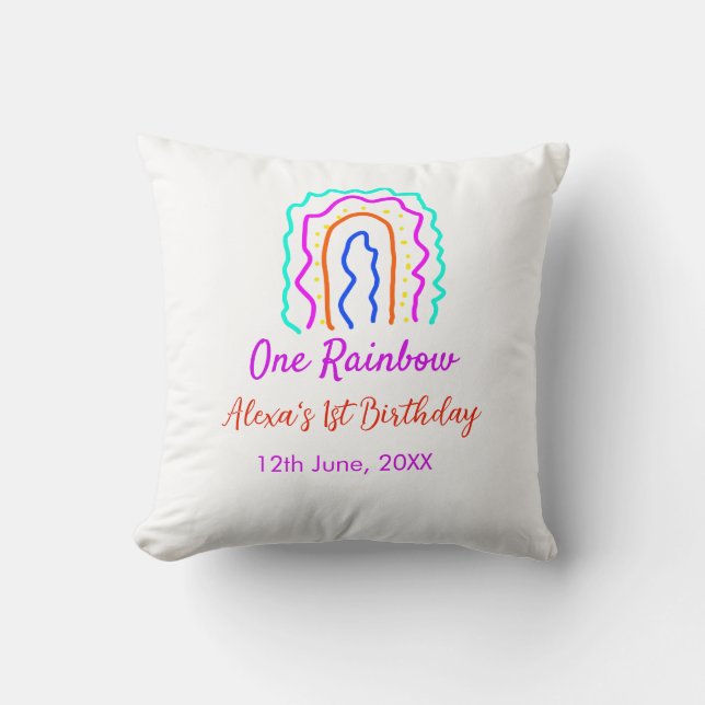 Boho Rainbow één verjaardag kinder heldere retro v Kussen (Voorkant)