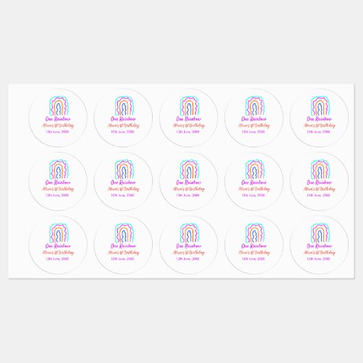 Boho Rainbow één verjaardag kinder heldere retro v Labels (Vel)